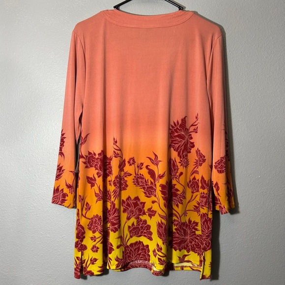 JM Collection Floral Print Top Lace-Up 3/4 Sleeve Blouse Orange Size L NWT - Picture 3 of 8